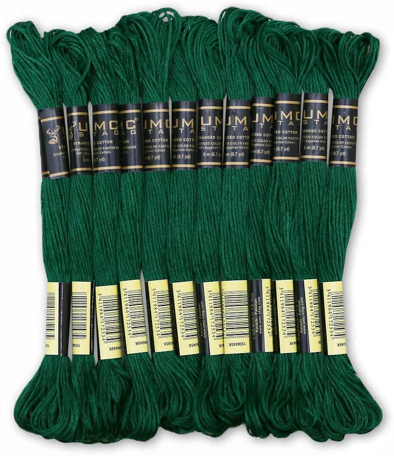 UMC STAG Pack of 12 Premium Embroidery Thread | 100% Egyptian Cotton Premium Skeins | Cross Stitch Embroidery Floss | Oeko TEX Certified Stranded Cotton | Ideal for Arts & Crafts (Emerald Green 923) - Image 1